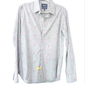 Bonobos gray pink flamingos slim fir button down shirt size S